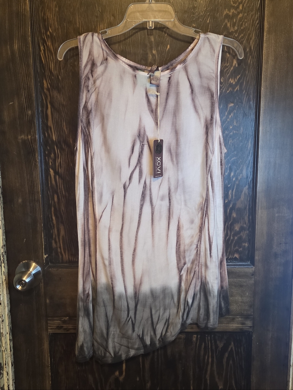 NWT XCVI Cream, Earthy Brown, Charcoal Ombre Tie-Dye Sleeveless Asym. Tank Dress